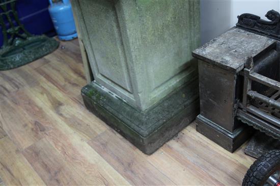 A large pair of reconstituted stone popes urns, overall H.7ft 3in.